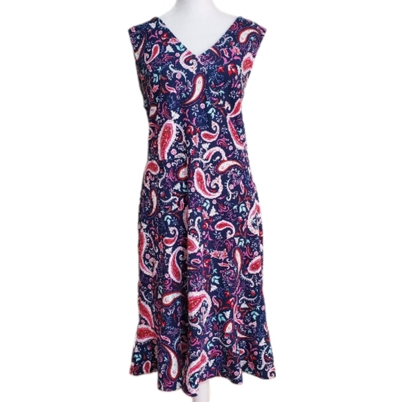 Talbot's cotton sleeveless paisley print fit & flair flounce hem dress. XL. NWT - Picture 2 of 10